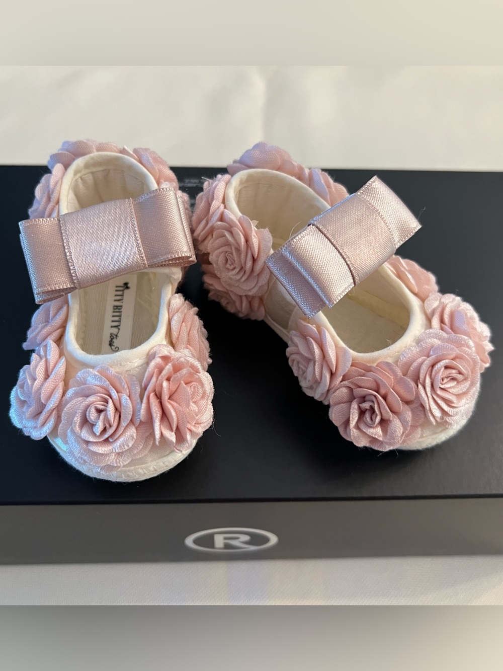 Itty Bitty Toes Pink Floral Mary Jane with Satin Bow